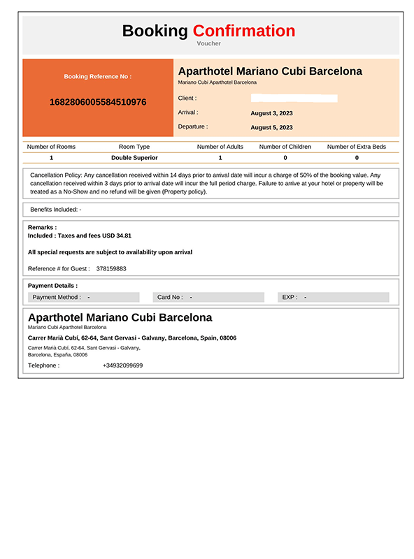 Hotel Confirmation Sample